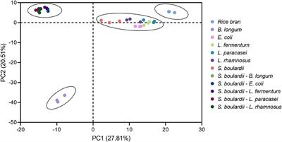 Metabolomics of Rice Bran Differentially Impacted by Fermentation With Six Probiotics Demonstrates Key Nutrient Changes for Enhancing Gut Health